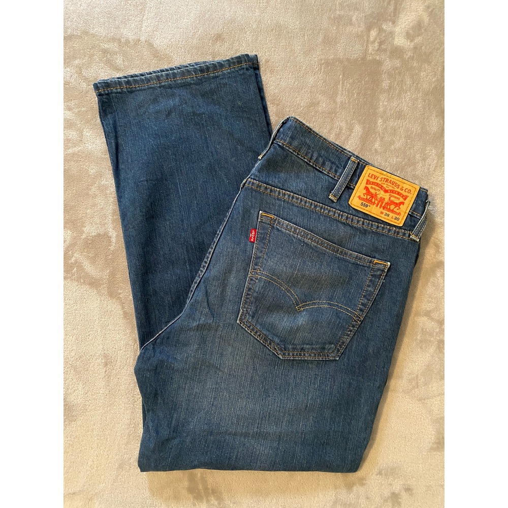 Levi's 559 Jeans Mens 38x30 Blue Relaxed Straight Stretch Medium Wash Denim
